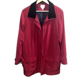 Vintage Red Black Trim Windbreaker Grandma Coat Nylon women's 1X